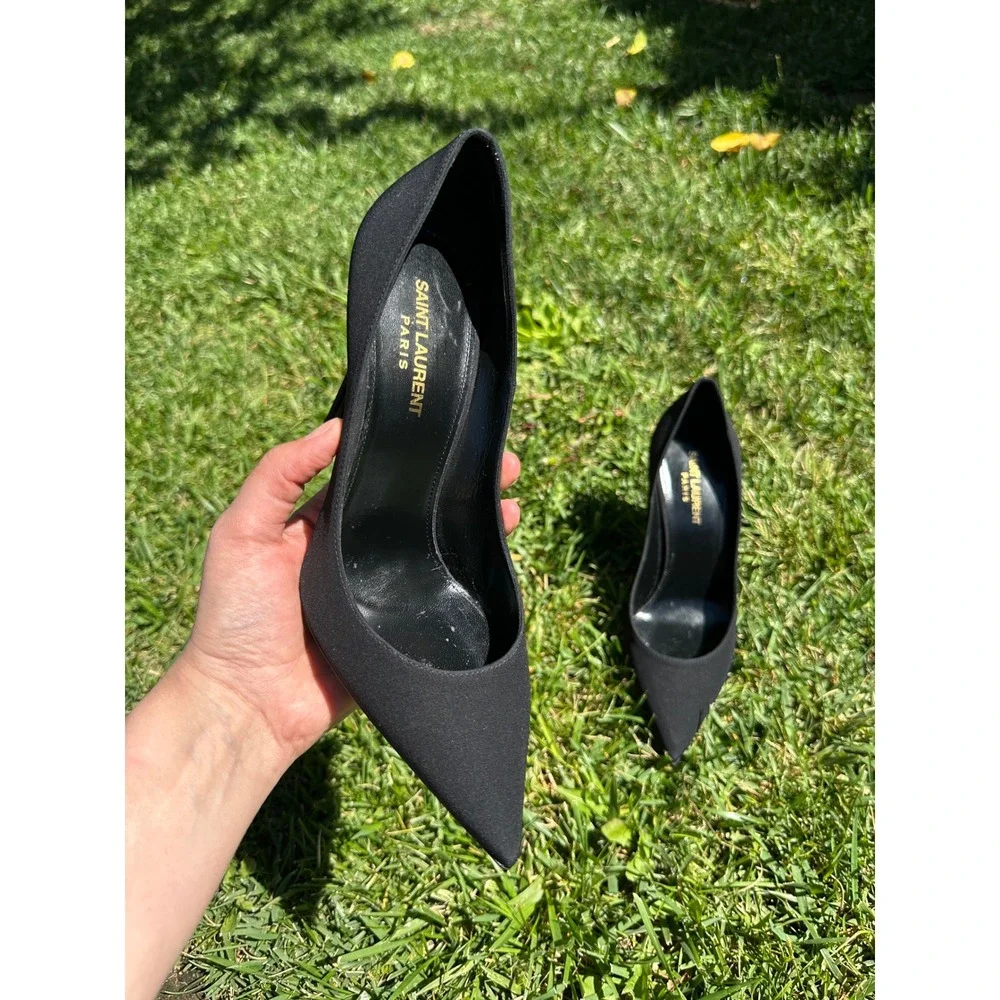 Saint Laurent Paris Anja Black Fabric Pointed Toe Pumps Stiletto Heels Size 38.5 - Picture 3 of 9